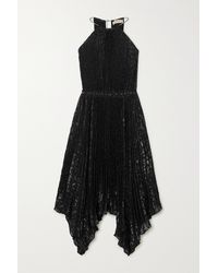 MICHAEL Michael Kors Asymmetric Pleated Metallic Fil Coupé Georgette Dress - Black