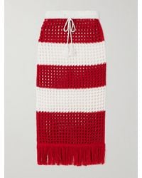 FARM Rio - Fringed Striped Crocheted Cotton Midi Skirt - Lyst