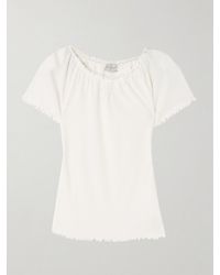 Deiji Studios - Flounce Shirred Cotton And Wool-Blend Top - Lyst