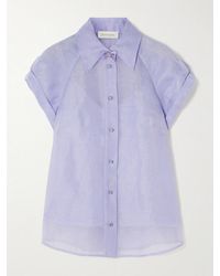 Zimmermann - Crush Pussy-Bow Crystal-Embellished Linen And Silk-Blend Organza Shirt - Lyst