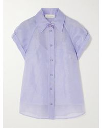 Zimmermann - Chemisier En Organza De Lin Et De Soie Mélangés À Col Noué Et À Cristaux Crush - Lyst