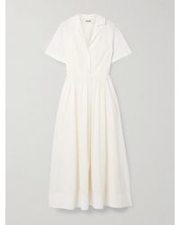 STAUD - Meryl Midi-Hemdblusenkleid Aus Baumwollpopeline Mit Raffungen - Lyst