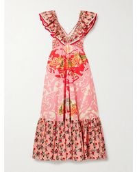 CAMILLA - Belted Embellished Ruffled Printed Organic Cotton-Poplin Maxi Dress - Lyst