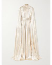 Erdem - Macie Cape-Effect Belted Silk And Lurex-Blend Lamé Gown - Lyst