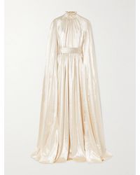 Erdem - Macie Cape-Effect Belted Silk And Lurex-Blend Lamé Gown - Lyst