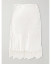 Carine Gilson - Lace-Trimmed Silk-Satin Midi Skirt - Lyst