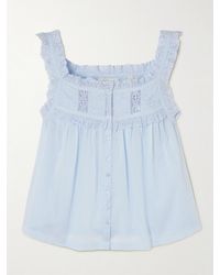 Doen - Fidella Cropped Lace-Trimmed Organic Cotton-Voile Top - Lyst