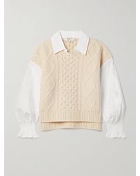 Sea - Devana Cable-Knit Wool-Blend And Cotton-Poplin Sweater - Lyst