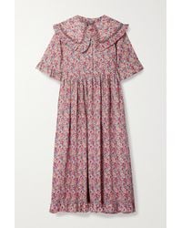 Horror Vacui Martha Belted Ruffled Floral-print Cotton-poplin Midi Dress - Pink