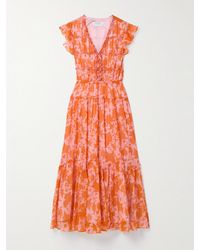 La Ligne - Olympia Pintucked Ruffled Floral-Print Silk-Chiffon Midi Dress - Lyst