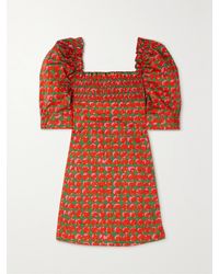 La DoubleJ - Mini-Robe En Popeline De Coton Mélangé Imprimée À Smocks Et À Volants - Lyst