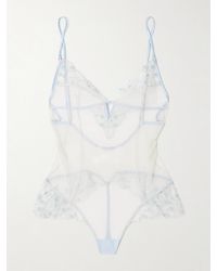 Kiki de Montparnasse - Mathilde Silk-Blend Satin-Trimmed Embroidered Tulle Thong Bodysuit - Lyst