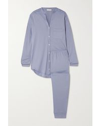 Hanro Pure Essence Mercerized Cotton Pajama Set - Gray