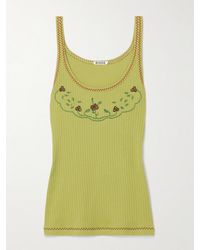 Bode - Dahlia Tanktop Aus Geripptem Baumwoll-Jersey Mit Zierperlen - Lyst