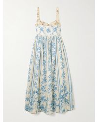 Agua Bendita - Barbara Bougainvillea Embellished Printed Linen Midi Dress - Lyst