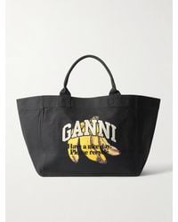 Ganni - Tote Aus Baumwoll-Canvas Mit Print - Lyst