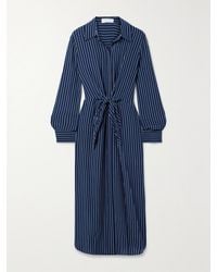 Michael Kors - Tie-Detailed Striped Organic Silk-Crepe Midi Shirt Dress - Lyst
