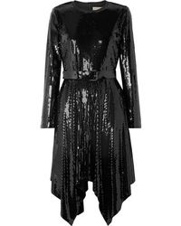 MICHAEL Michael Kors Asymmetrisches Kleid Aus Georgette Mit Pailletten Und Gürtel - Schwarz