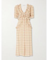 Alessandra Rich - Ruffled Checked Silk Midi Dress - Lyst