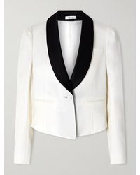 McQueen - Cropped Velvet-Trimmed Grain De Poudre Wool Blazer - Lyst