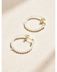 Mizuki - 14-Karat, Pearl And Diamond Hoop Earrings - Lyst