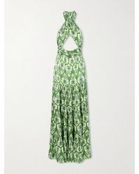 Christiano Marchelli - Nina Cutout Printed Silk-Blend Satin Maxi Dress - Lyst