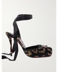 Christian Louboutin - Cassia 100 Bow-Detailed Satin-Trimmed Fil Coupé Velvet Pumps - Lyst