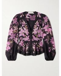 Zimmermann - Dawning Bead-Embellished Floral-Print Linen And Silk-Blend Blouse - Lyst