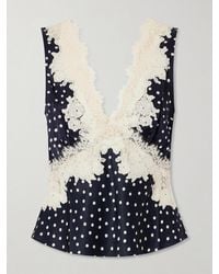 RIXO London - Emmie Lace-Trimmed Polka-Dot Satin Top - Lyst