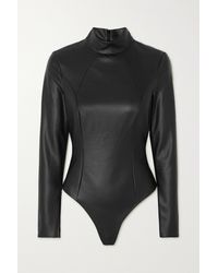 Wolford + Amina Muaddi Vegan Leather Turtleneck Thong Bodysuit - Black