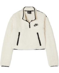 Nike Cropped Jersey-trimmed Fleece Sweatshirt - White