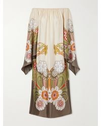 La DoubleJ - Goddess Printed Off-The-Shoulder Silk-Twill Midi Dress - Lyst