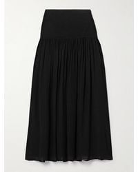 Ulla Johnson - Miya Ribbed Wool And Silk-Blend And Pleated Chiffon Midi Skirt - Lyst