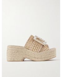 Roger Vivier - Crystal-Embellished Suede-Trimmed Raffia Platform Mules - Lyst