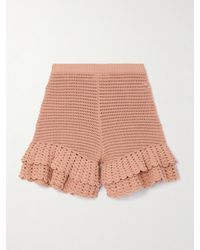 Chloé - Shorts Aus Gehäkelter Baumwolle Mit Volants - Lyst