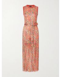 Etro - Belted Fringed Jacquard-Knit Midi Dress - Lyst