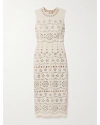 Oscar de la Renta - Crystal-embellished Broderie Anglaise Wool-blend Crepe Midi Dress - Lyst