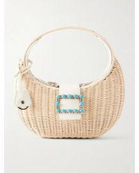 Roger Vivier - Embellished Leather-Trimmed Raffia Shoulder Bag - Lyst