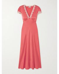 RIXO London - Clarice Lace-Trimmed Appliquéd Silk-Satin Midi Dress - Lyst