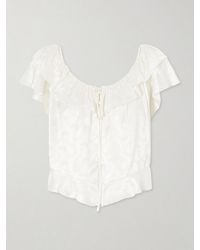 Doen - Floriette Ruffled Satin-Jacquard Blouse - Lyst