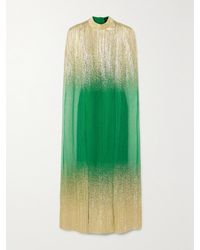 ‎Dima Ayad - Metallic Plissé-Tulle Gown And Cape Set - Lyst