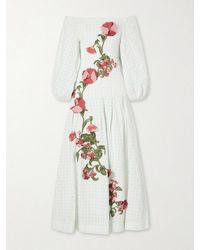 Agua Bendita - Senlis Off-The-Shoulder Floral-Appliqué Checked Linen Maxi Dress - Lyst