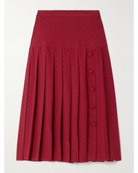 Alessandra Rich - Pleated Polka-Dot Silk Midi Skirt - Lyst