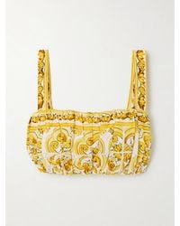 Dolce & Gabbana - Maiolica Verkürztes Bustier Aus Bedruckter Baumwollpopeline Mit Raffungen - Lyst