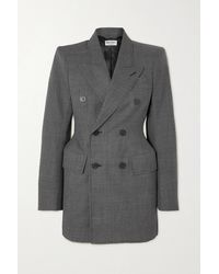 Balenciaga Hourglass Double-breasted Prince Of Wales Checked Wool Coat - Grey