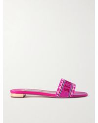 Aquazzura - St. Tropez Beaded Leather Slides - Lyst