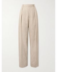 Bottega Veneta - Pleated Canvas Tapered Pants - Lyst