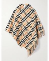 Burberry - Cape Aus Einer Karierten Woll-Kaschmirmischung Mit Fransen - Lyst