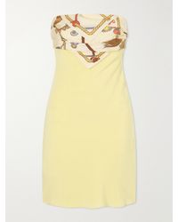 Versace - Strapless Printed Twill-Trimmed Silk-Crepe Mini Dress - Lyst