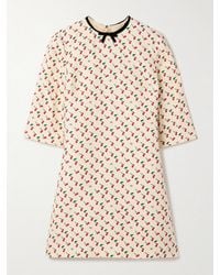 Valentino Garavani - Minikleid Aus Bedrucktem Crêpe Aus Einer Wollmischung Mit Samtbesatz - Lyst